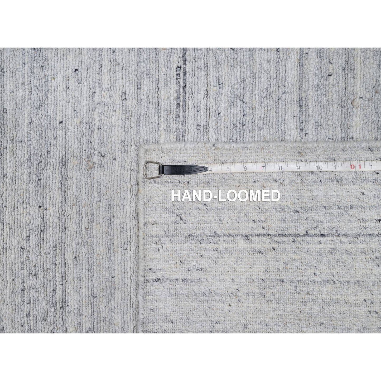 2'6"X10' White All Wool Plain Modern Striae Design Hand Loomed Runner Rug