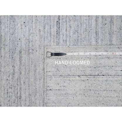 2'6"X10' White All Wool Plain Modern Striae Design Hand Loomed Runner Rug