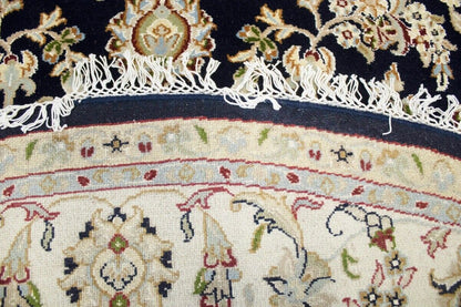 Handmade Indo-Nain Dark Navy Floral Design Round