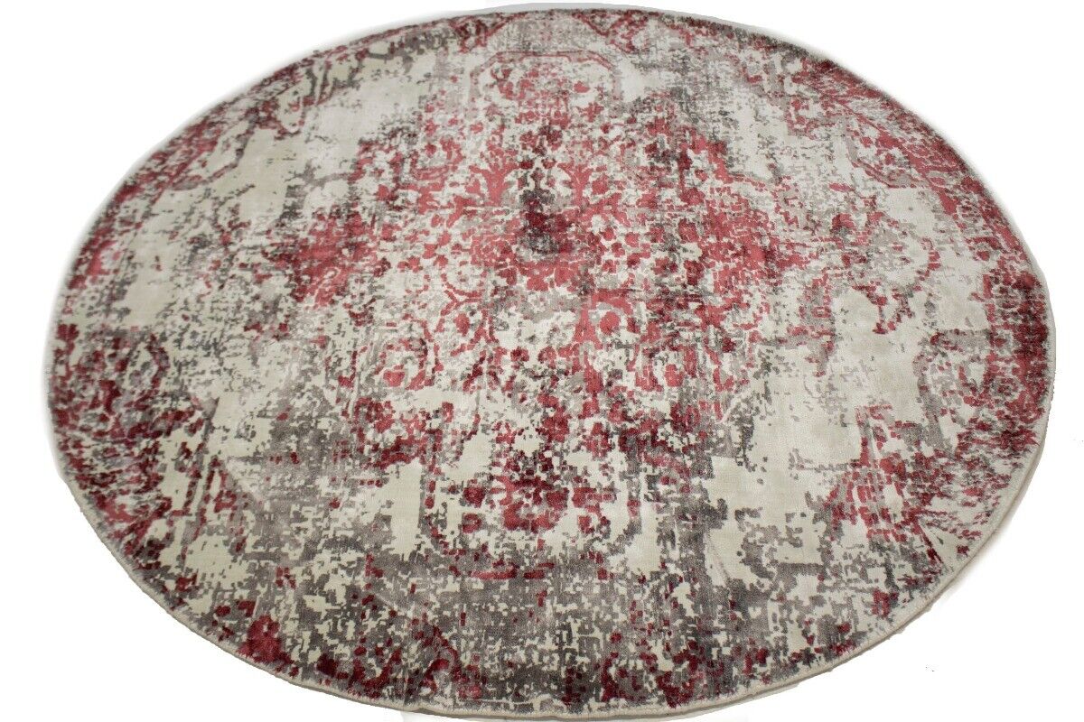 Hand-Loomed Modern Round Rug Distressed Floral