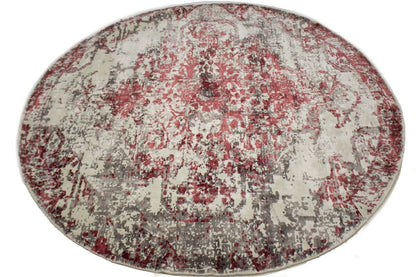 Hand-Loomed Modern Round Rug Distressed Floral