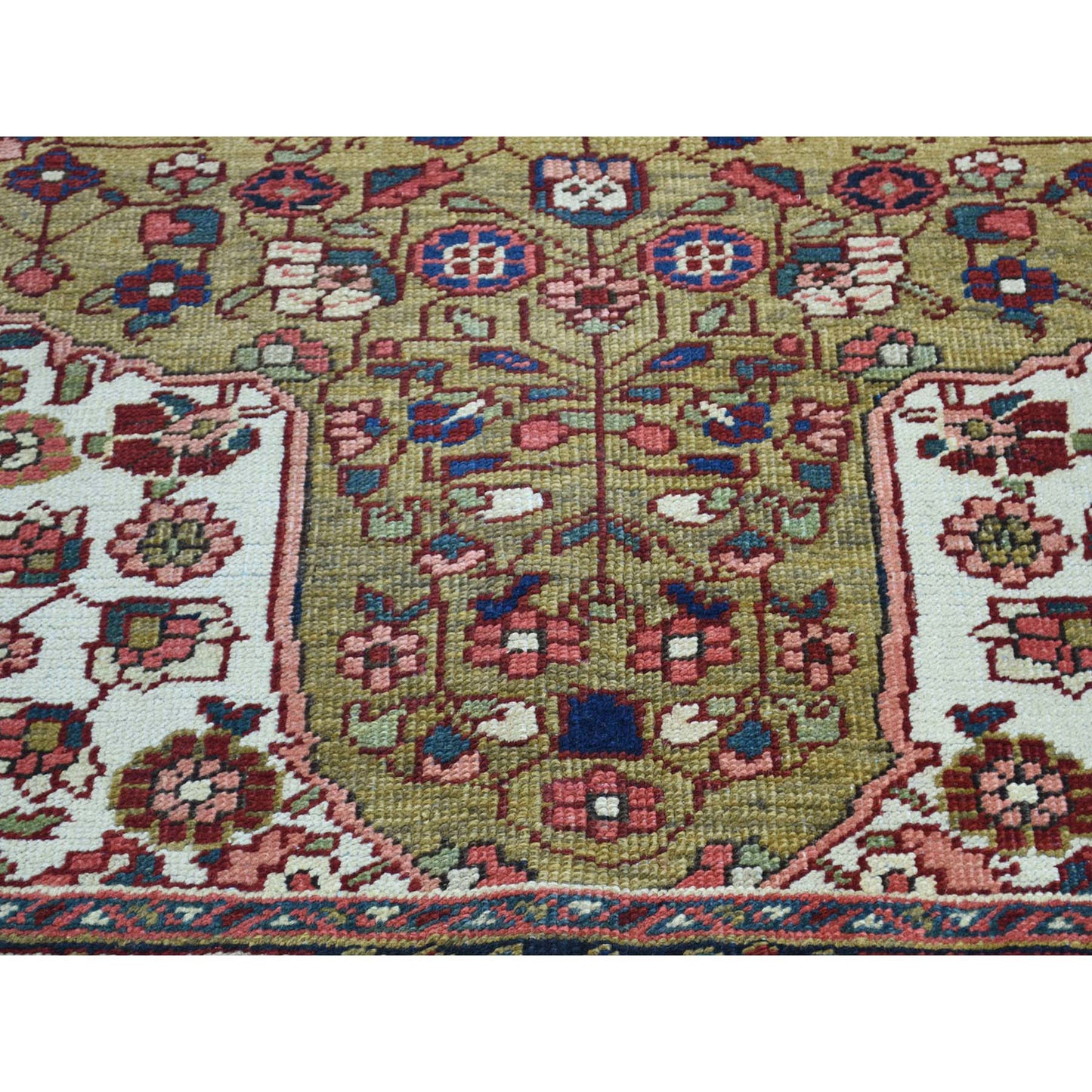4'6"X6'4" Green Hand-Knotted Antique Heris Mint Cond Wool Oriental Rug