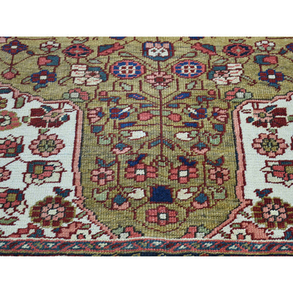 4'6"X6'4" Green Hand-Knotted Antique Heris Mint Cond Wool Oriental Rug