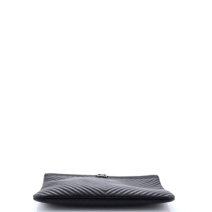 Chanel Boy O Case Clutch Chevron Calfskin Medium