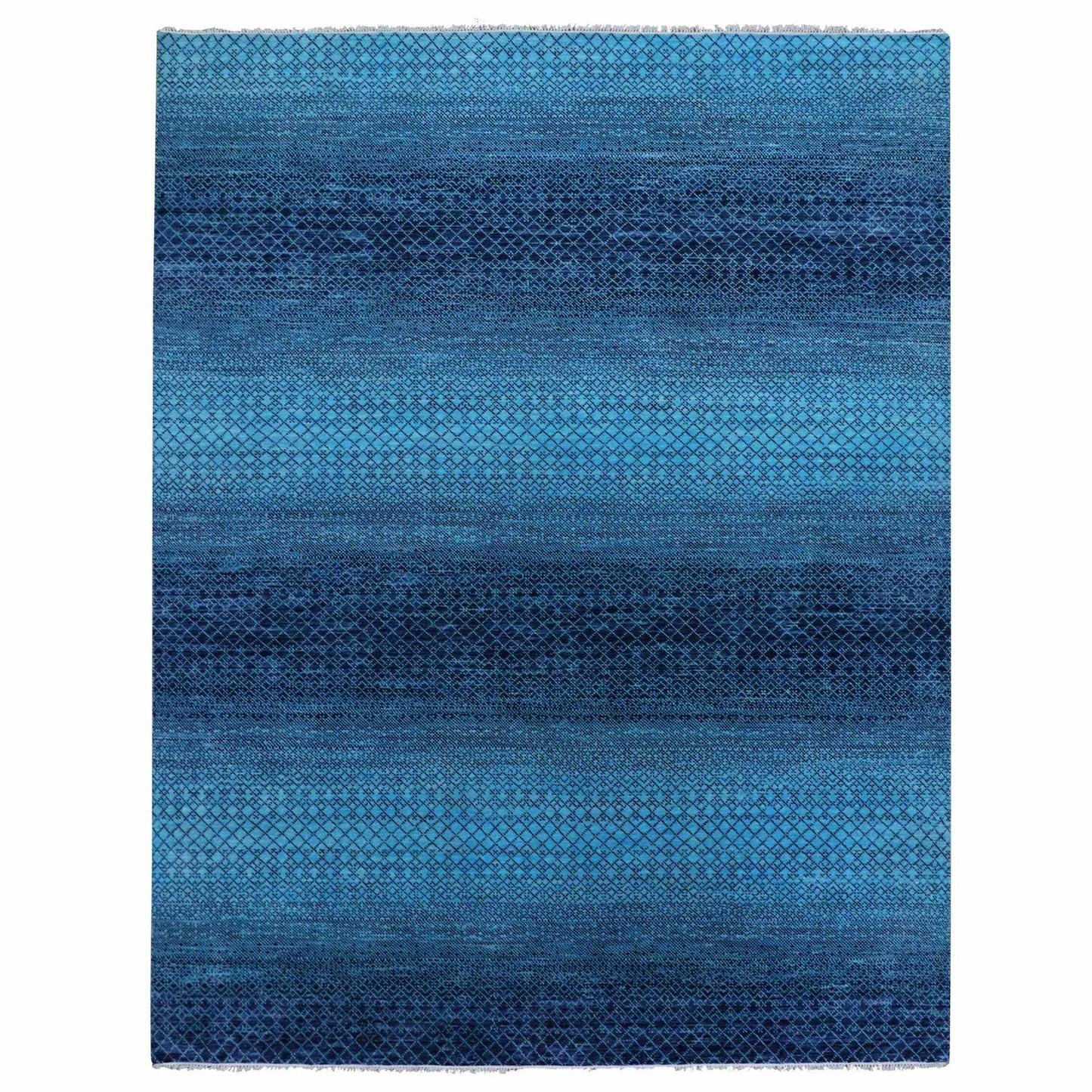 9'X11'7" Blue Pure Wool Hand Knotted Modern Chiaroscuro Collection Rug