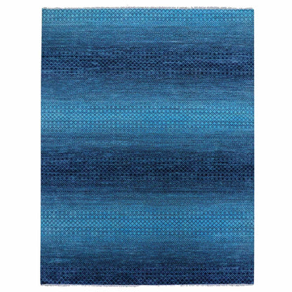 9'X11'7" Blue Pure Wool Hand Knotted Modern Chiaroscuro Collection Rug