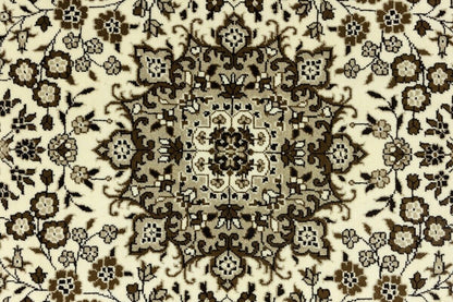Hand-Knotted Kirman Square Rug Cream Floral Wool