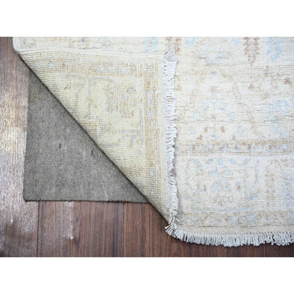 2'4"X10'2" Ceramic Ivory White Wash Peshawar Wool Hand Knotted Runner Rug