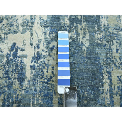 4'1"X6'2" Light Blue Hand Knotted Abstract Design Pure Silk And Wool Rug