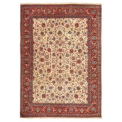 10'1"X13'9" Ivory Semi Antique Zoroastrian Saroogh Wool Hand Knotted Rug