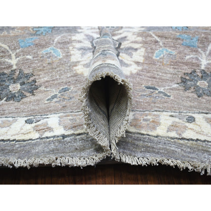 12'X12' Hand Knotted Soft Wool Fine Peshawar Silver Gray Round Rug