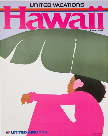 Linen United Airlines Hawaii Poster Pegge Hopper 1985 On