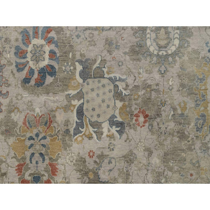 9'X12'1" Gray Broken Pattern Oushak Design Hand Knotted Rug Pure Wool