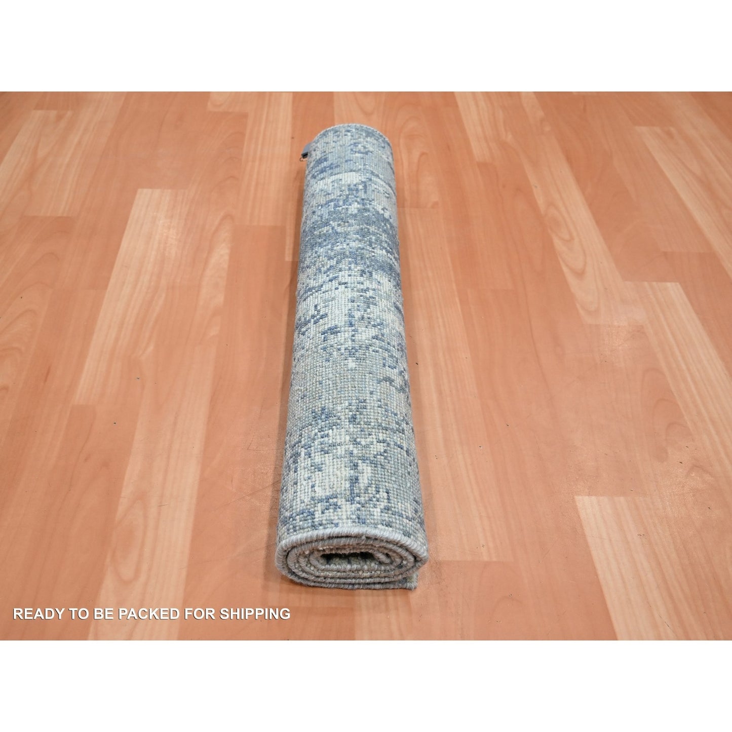 2'X3'2" Imperial Blue Abstract Design Silk And Wool Hand Knotted Mat Rug