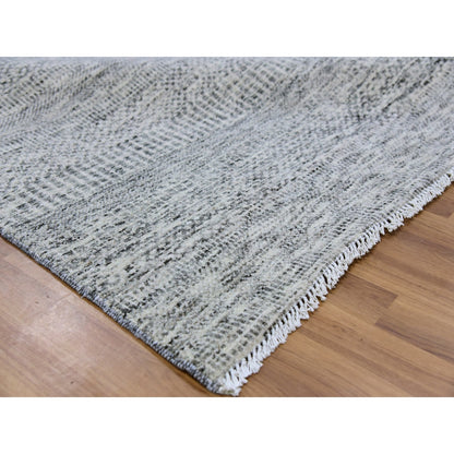 8'X8' Silver Gray Undyed Wool Grass Design Hand Knotted Square Rug
