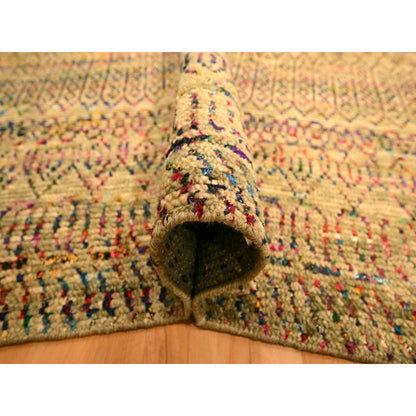 9'X12'3" Brown Sari Silk And Wool Geometric Design Hand Knotted Rug