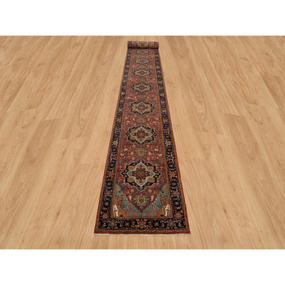 2'8"X22' Carmine Red Heris Re-Creation Soft Wool Xl Runner Oriental Rug