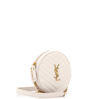 Saint Laurent Vinyle Round Camera Bag Matelasse Chevron Leather