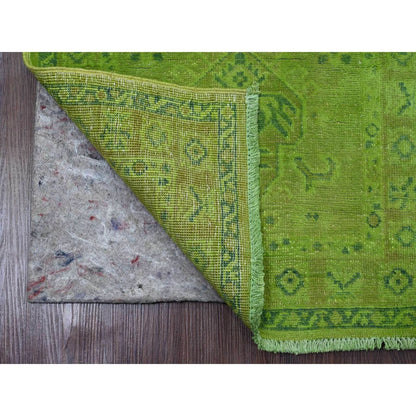 2'1"X5'9" Green Overdyed Kazak Tribal Design Hand Knotted Wool Runner Rug