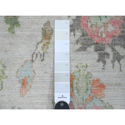 3'X6' White Afghan Angora Oushak Leaf Design Hand Knotted Wool Runner Rug