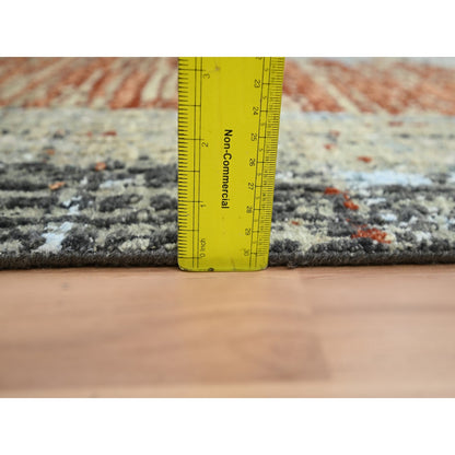 2'7"X11'10" Beige With Rust Abstract Design Wool Hand Knotted Runner Rug