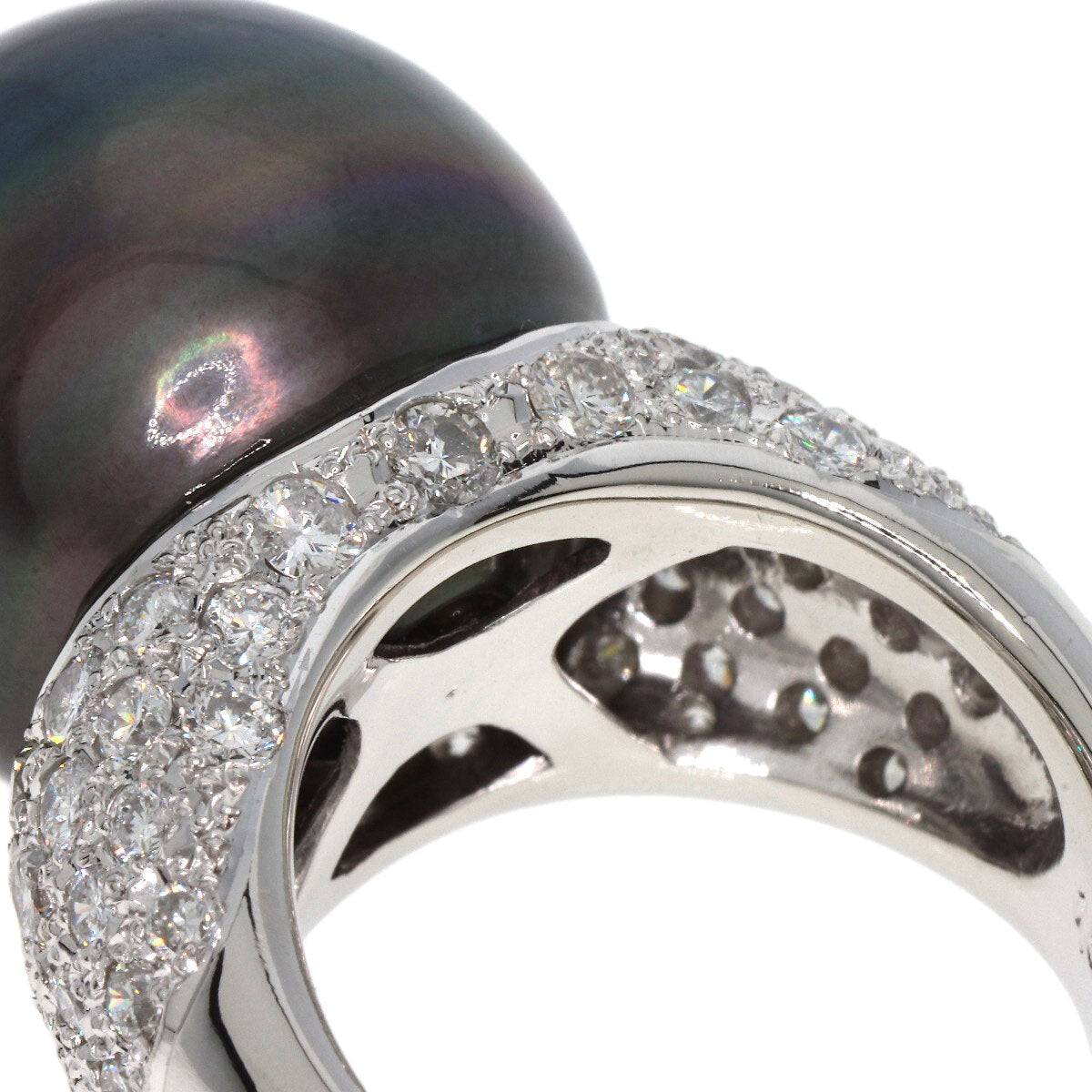 South Sea Black Pearl Pearl Diamond Ring Platinum
