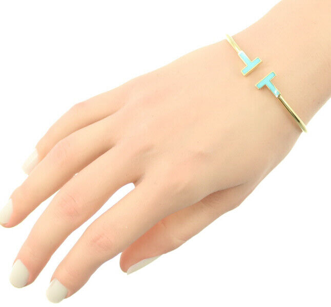 Tiffany&Co. Bracelet Tiffany T Wire Turquoise Bangle 18K 750 Yellow Gold