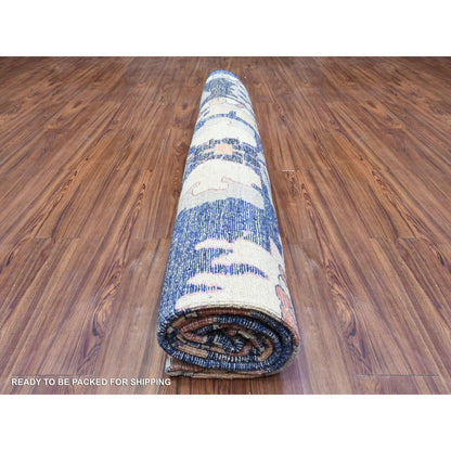 10'3"X10'3" Blue Hand Knotted Afghan Angora Oushak Soft Wool Square Rug