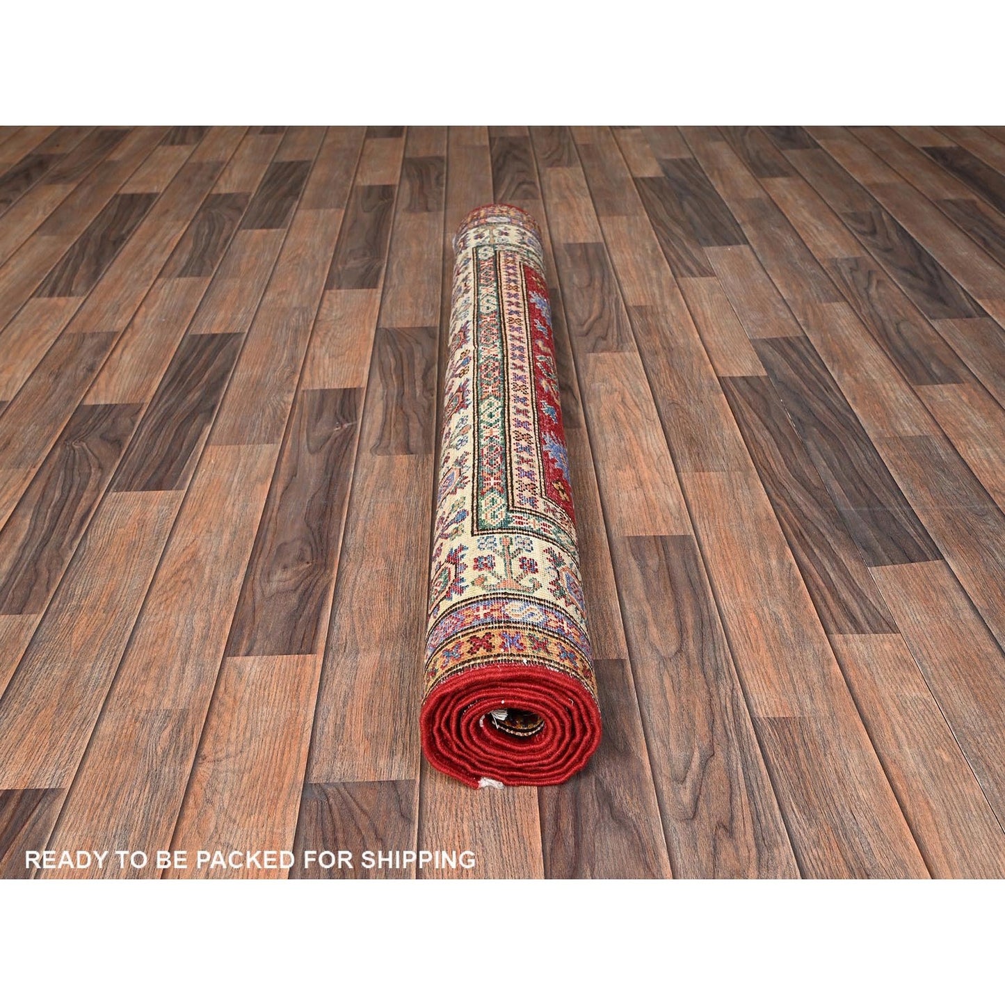 4'X6' Ruby Red Afghan Super Kazak Hand Knotted Pure Wool Oriental Rug