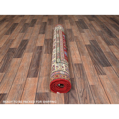 4'X6' Ruby Red Afghan Super Kazak Hand Knotted Pure Wool Oriental Rug