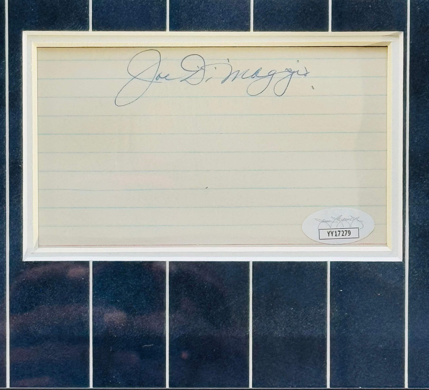 Joe Dimaggio Autographed 3X5 Index Card Framed