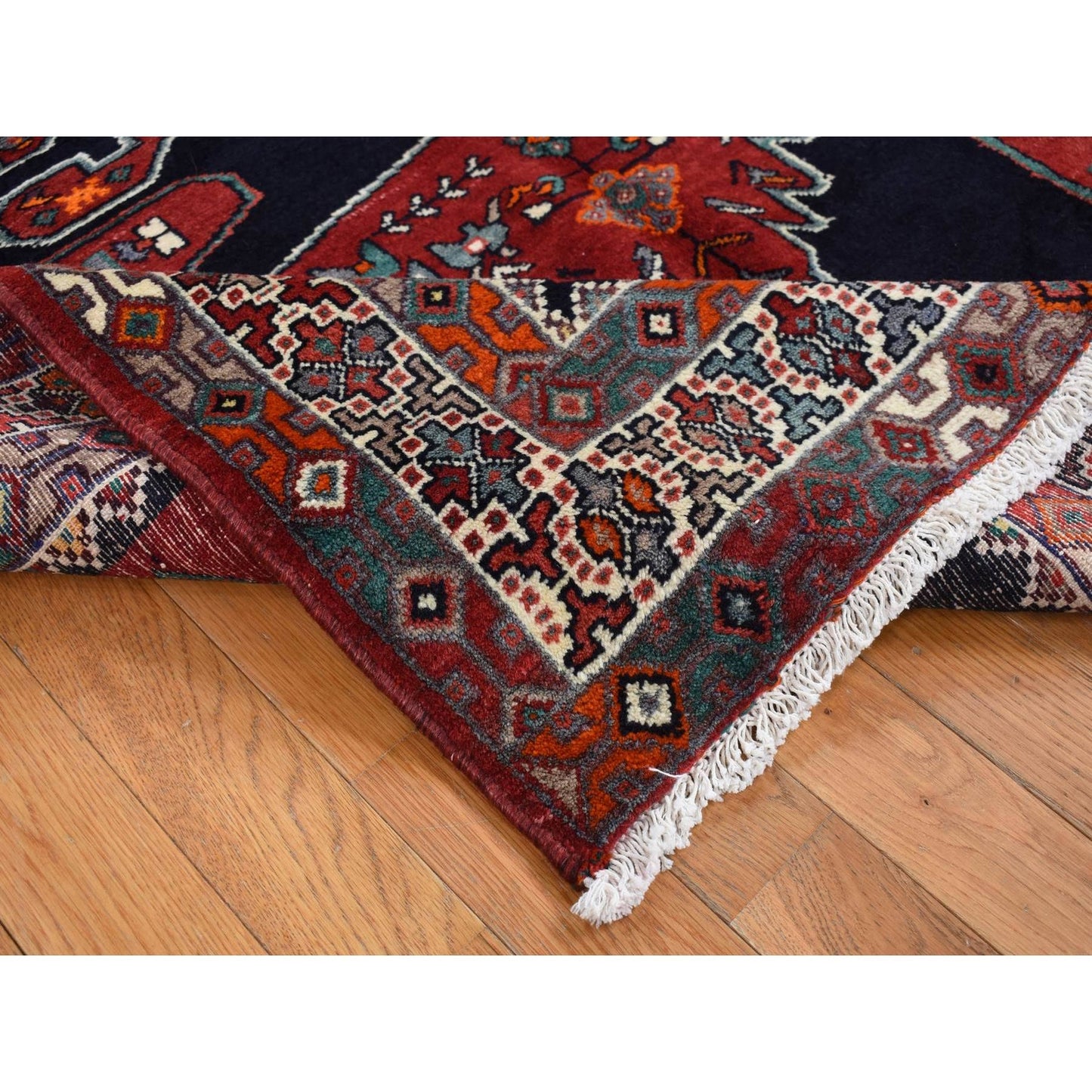 4'8"x9'7" Blue New Zoroastrian Khamadan Wool Hand Knotted Runner Rug