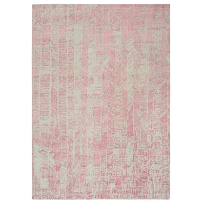 9'X11'10" Pink Jacquard Hand Loomed All Over Design Wool And Silk Rug