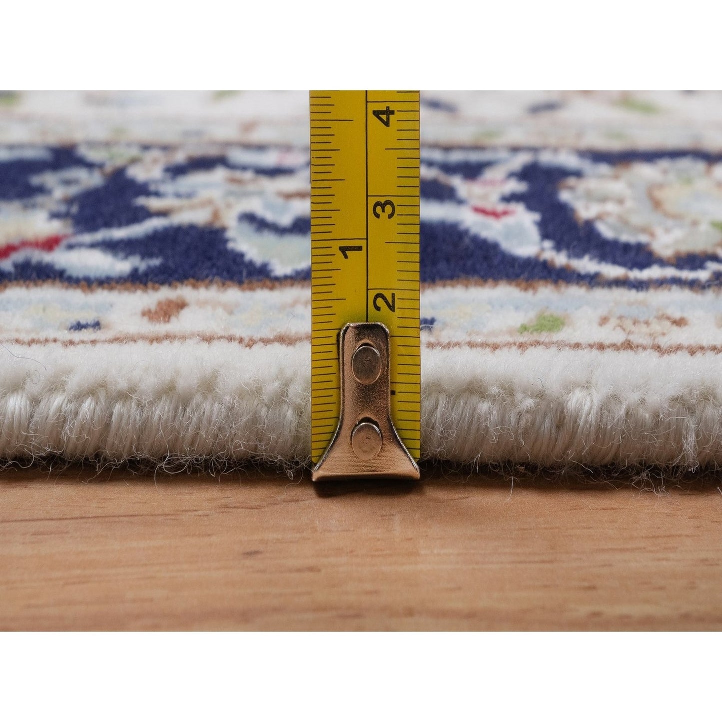 Rug 2'8"x14'4" Ivory Nain Medallion Design Wool & Silk Hand Knotted Runner