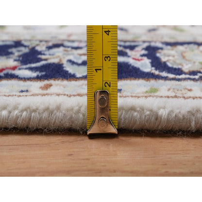 Rug 2'8"x14'4" Ivory Nain Medallion Design Wool & Silk Hand Knotted Runner