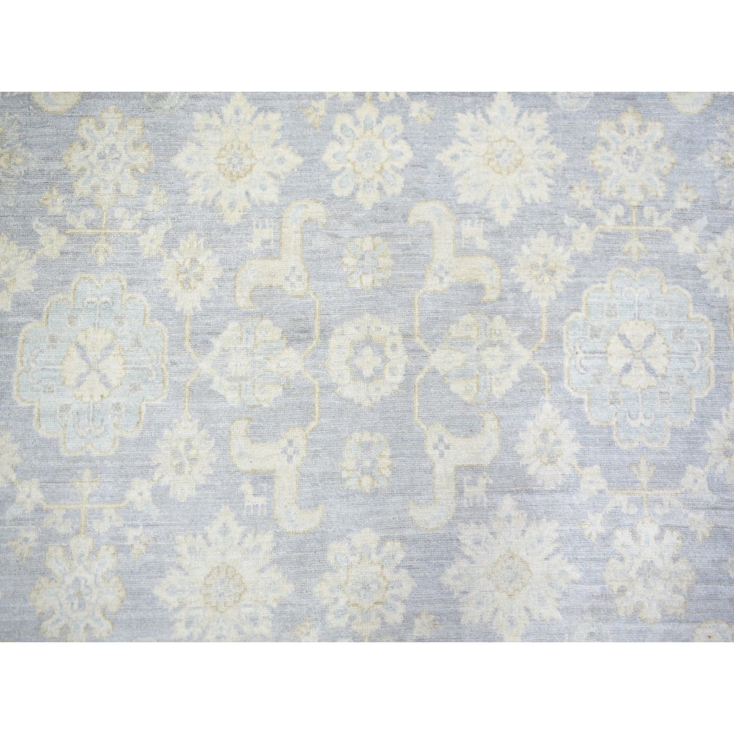 7'10"X9'7" Cloud Gray White Wash Peshawar Natural Wool Hand Knotted Rug