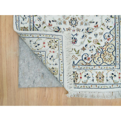 2'8"X8'4" Powder White Wool Hand Knotted Nain Design 250 Kpsi Runner Rug
