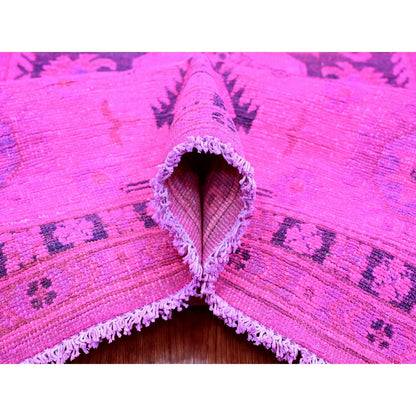 8'X10' Hot Pink Overdyed Kazak Medallions Design Hand Knotted Wool Rug