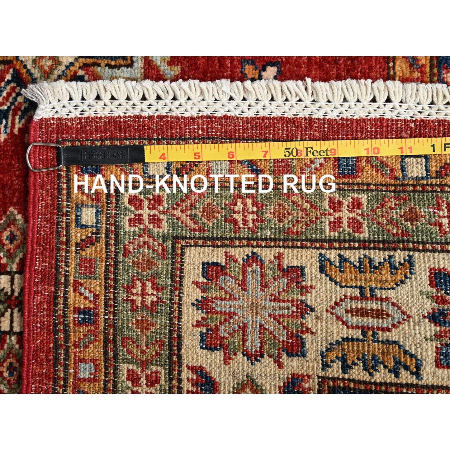 4'3"x6' Red Afghan Super Kazak Medallions Design Hand Knotted Wool Rug
