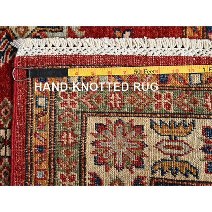 4'3"x6' Red Afghan Super Kazak Medallions Design Hand Knotted Wool Rug