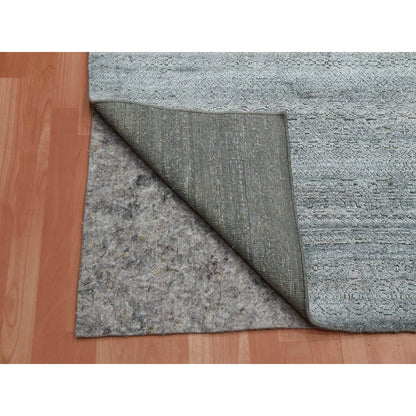 8'10"X8'10" Gray Silk Transitional Design Hand Knotted Square Rug