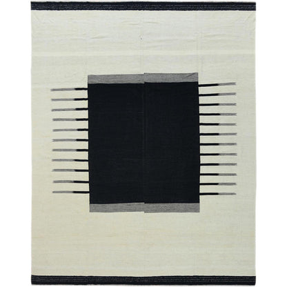 12'X15'1" Hand Woven Black Ethnic Design Flat Weave Kilim Reversible Rug