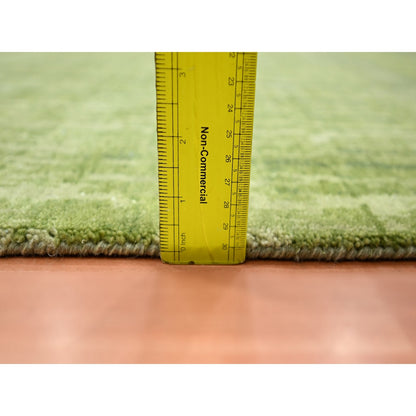 9'X12'3" Moss Green, Vertical Ombre Design, Hand Knotted, Soft Wool Rug