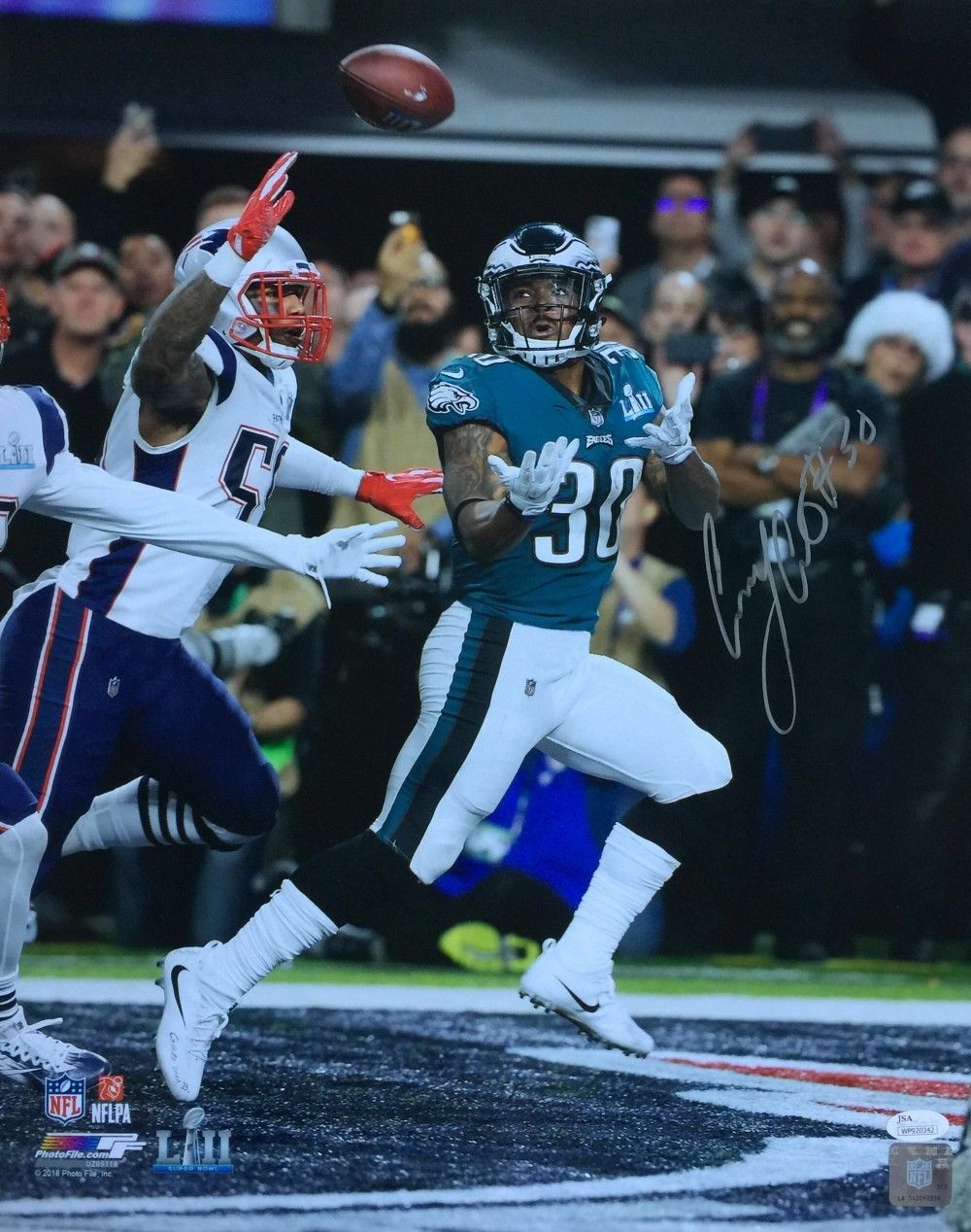 Corey Clement Td Catch Eagles Super Bowl 52 Lii Signed 16X20 Photo Jsa 131784