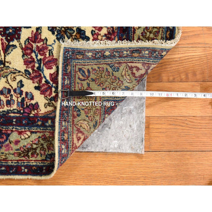 3'X12' Ivory Antique Zoroastrian Karman Wool Runner Rug Hand Knotted