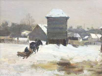 Vladimir Igoshev Original Oil Painting "Old Watchtower" Soviet Russian Winter