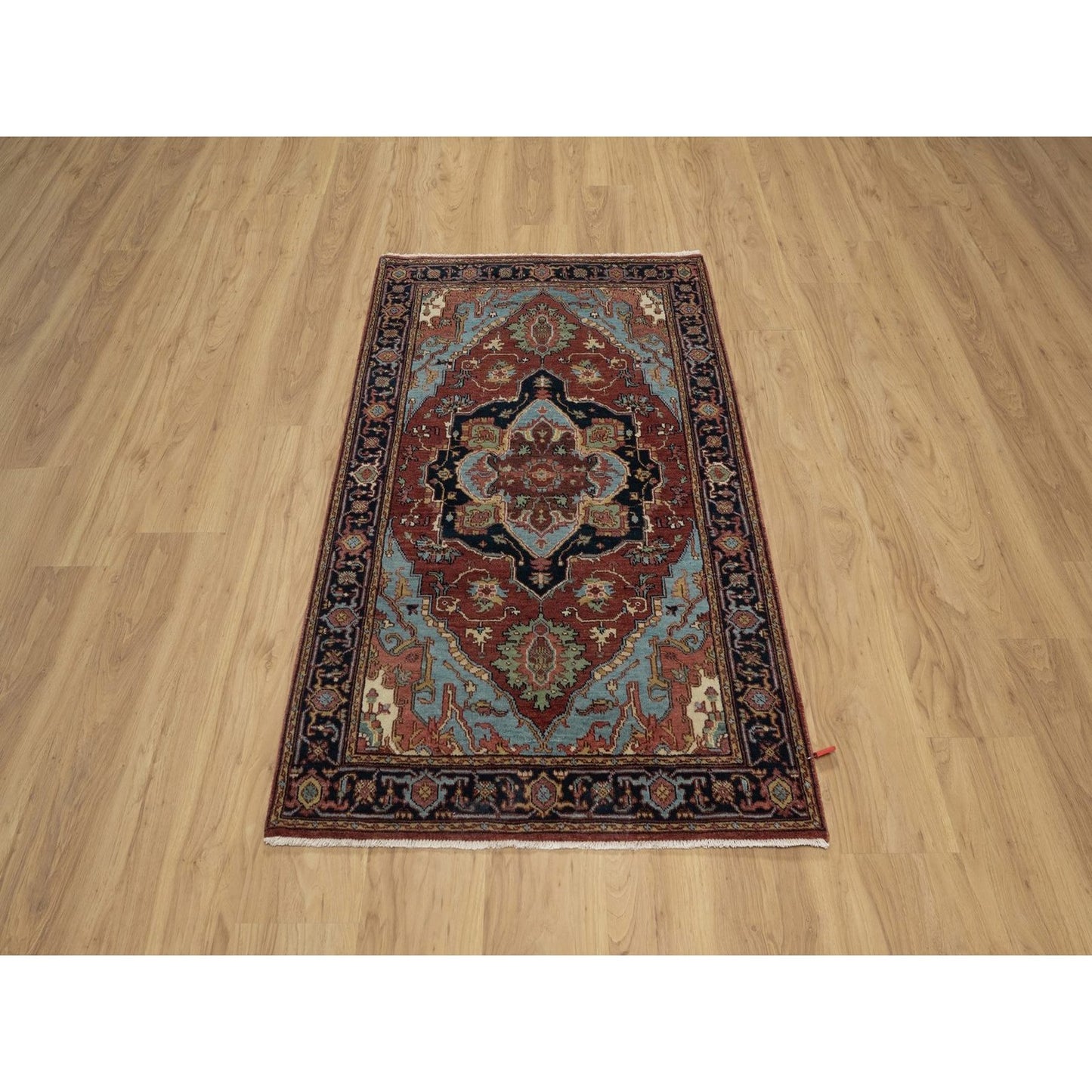 3'1"X5'2" Red Antiqued Heri Recreation Hand Knotted New Zealand Wool Rug