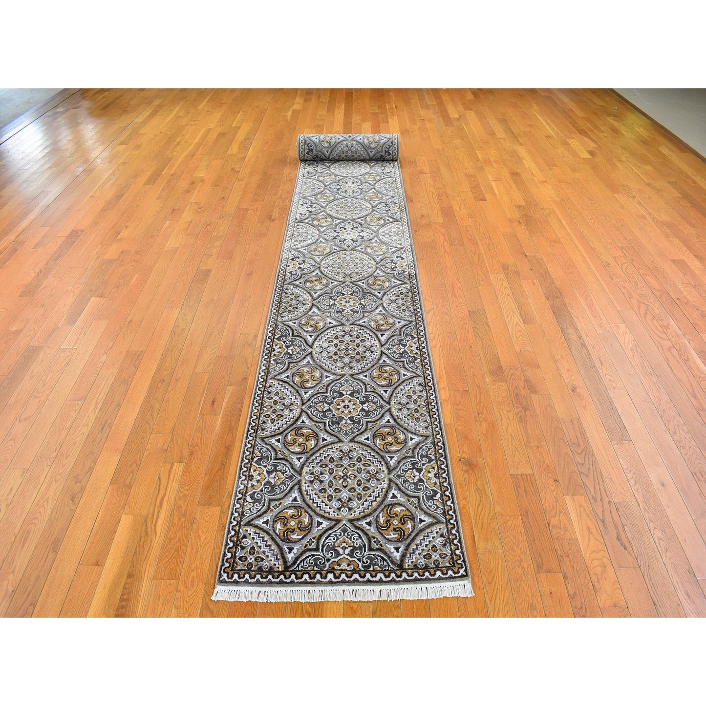 2'6"X22'2" Wool And Silk Mughal Inspired Medallions Design Xl Runner Rug