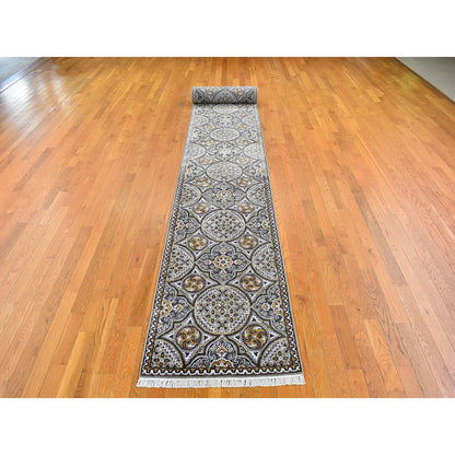2'6"X22'2" Wool And Silk Mughal Inspired Medallions Design Xl Runner Rug