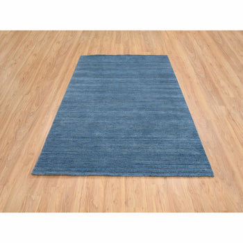6'X9' Denim Blue Pure Wool Hand Loomed Modern Design Oriental Rug